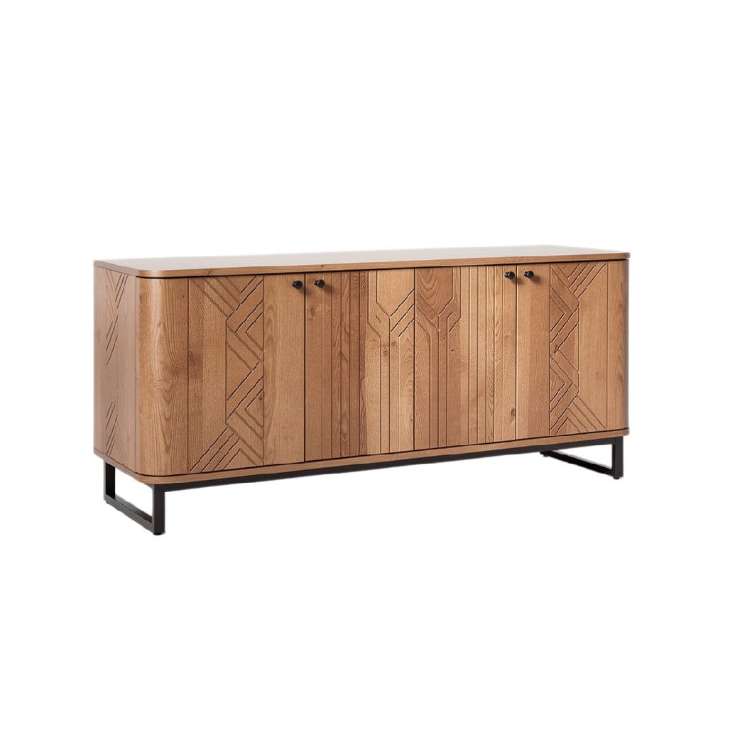 Modern Wooden Sideboard with Geometric Patterns and Metal Legs